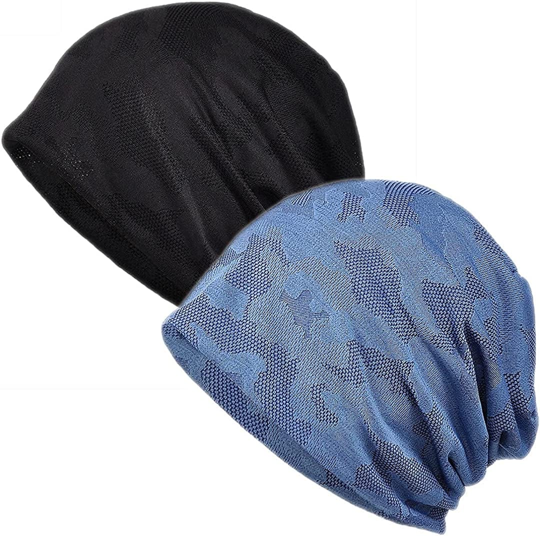 Womens Cotton Beanie Lace Turban Soft Sleep Cap Chemo Hats Fashion Slouchy Hat Apparel & Accessories > Clothing Accessories > Headwear MaxNova 2pack Black+blue New  