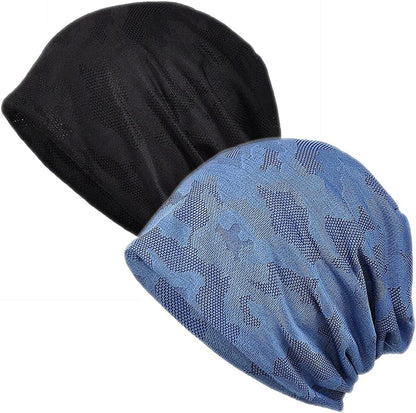 Womens Cotton Beanie Lace Turban Soft Sleep Cap Chemo Hats Fashion Slouchy Hat Apparel & Accessories > Clothing Accessories > Headwear MaxNova 2pack Black+blue New  