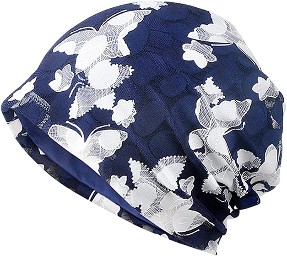 Womens Cotton Beanie Lace Turban Soft Sleep Cap Chemo Hats Fashion Slouchy Hat Apparel & Accessories > Clothing Accessories > Headwear MaxNova Navy  