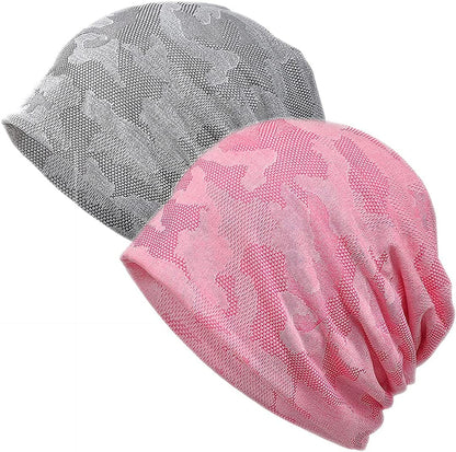 Womens Cotton Beanie Lace Turban Soft Sleep Cap Chemo Hats Fashion Slouchy Hat Apparel & Accessories > Clothing Accessories > Headwear MaxNova 2pack Grey/Pink New  