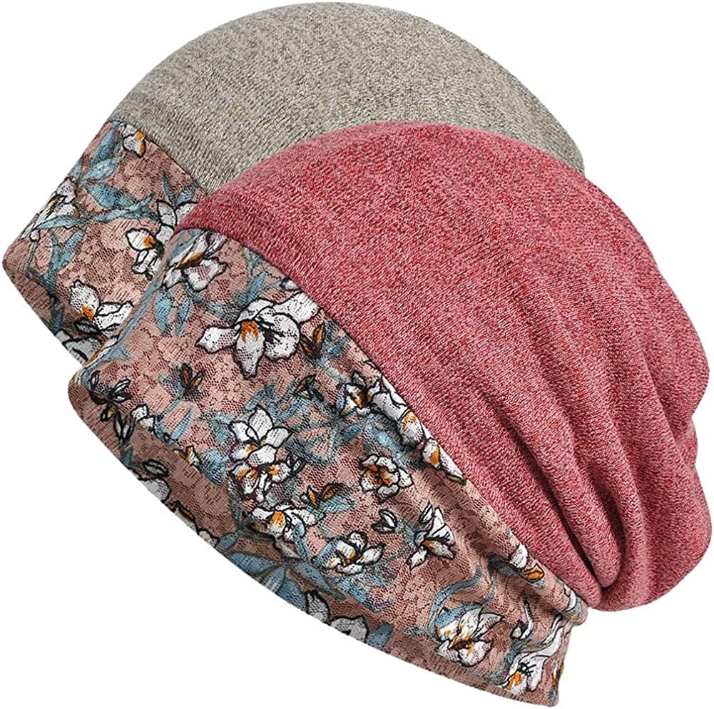 Womens Cotton Beanie Lace Turban Soft Sleep Cap Chemo Hats Fashion Slouchy Hat Apparel & Accessories > Clothing Accessories > Headwear MaxNova 2 Pack-7 With Warm Fleece Lining 2020new  