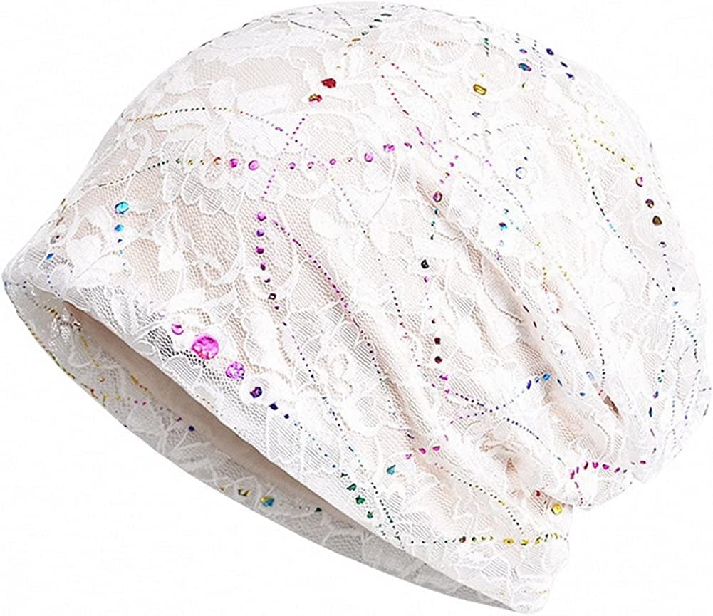 Womens Cotton Beanie Lace Turban Soft Sleep Cap Chemo Hats Fashion Slouchy Hat Apparel & Accessories > Clothing Accessories > Headwear MaxNova White  