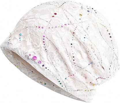 Womens Cotton Beanie Lace Turban Soft Sleep Cap Chemo Hats Fashion Slouchy Hat Apparel & Accessories > Clothing Accessories > Headwear MaxNova White  