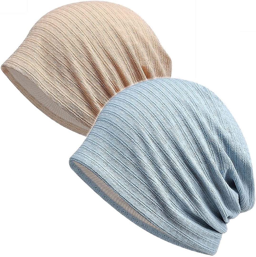 Womens Cotton Beanie Lace Turban Soft Sleep Cap Chemo Hats Fashion Slouchy Hat Apparel & Accessories > Clothing Accessories > Headwear MaxNova 2pack -19  