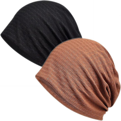 Womens Cotton Beanie Lace Turban Soft Sleep Cap Chemo Hats Fashion Slouchy Hat Apparel & Accessories > Clothing Accessories > Headwear MaxNova 2pack Black+coffee New  