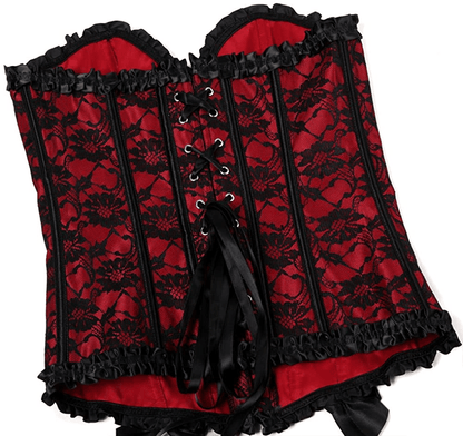 Womens Floral Black Lace Trim Corset Overbust Waist Cincher Bustier Top Apparel & Accessories > Clothing > Underwear & Socks > Lingerie Zhitunemi   