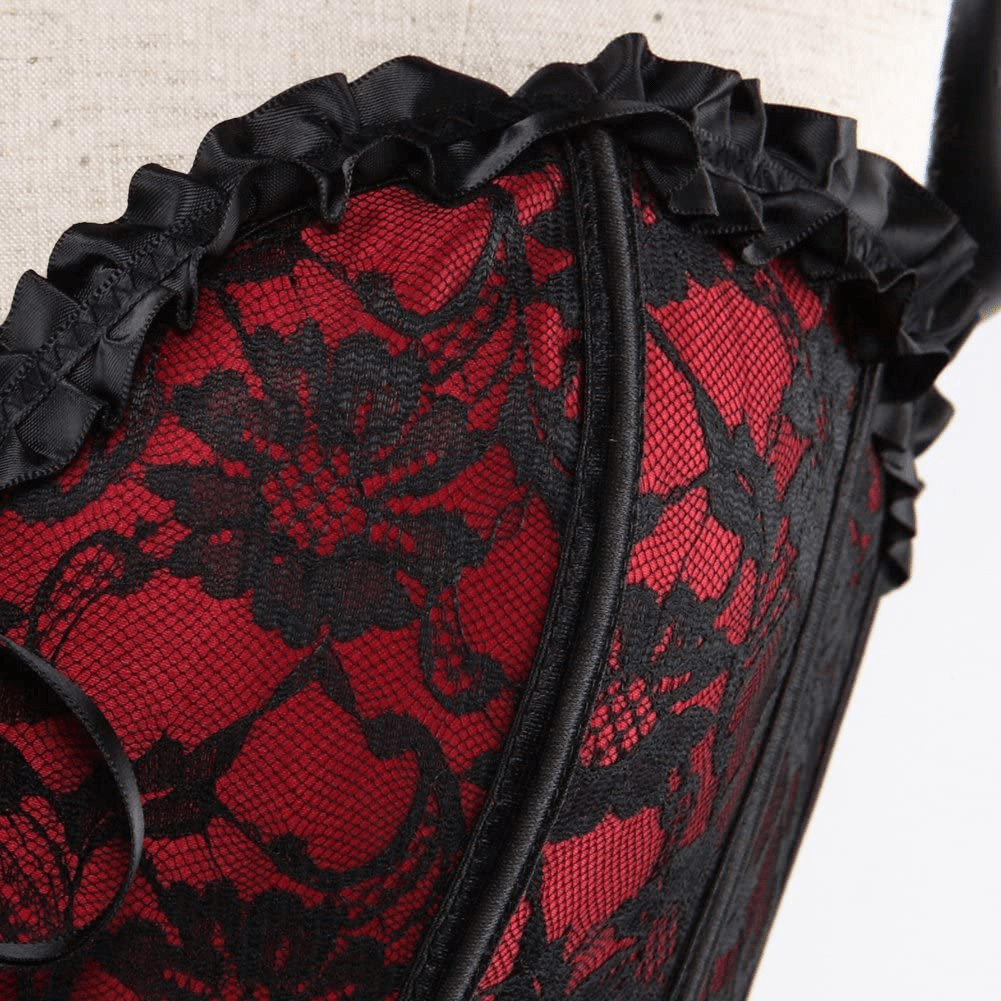 Womens Floral Black Lace Trim Corset Overbust Waist Cincher Bustier Top Apparel & Accessories > Clothing > Underwear & Socks > Lingerie Zhitunemi   