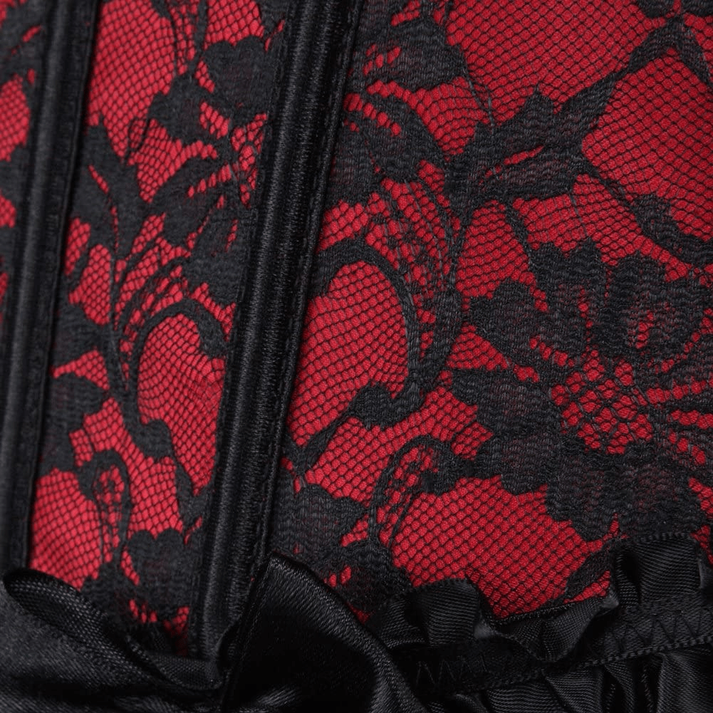 Womens Floral Black Lace Trim Corset Overbust Waist Cincher Bustier Top Apparel & Accessories > Clothing > Underwear & Socks > Lingerie Zhitunemi   