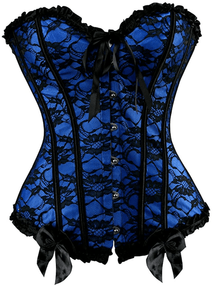 Womens Floral Black Lace Trim Corset Overbust Waist Cincher Bustier Top Apparel & Accessories > Clothing > Underwear & Socks > Lingerie Zhitunemi Blue 6X-Large 
