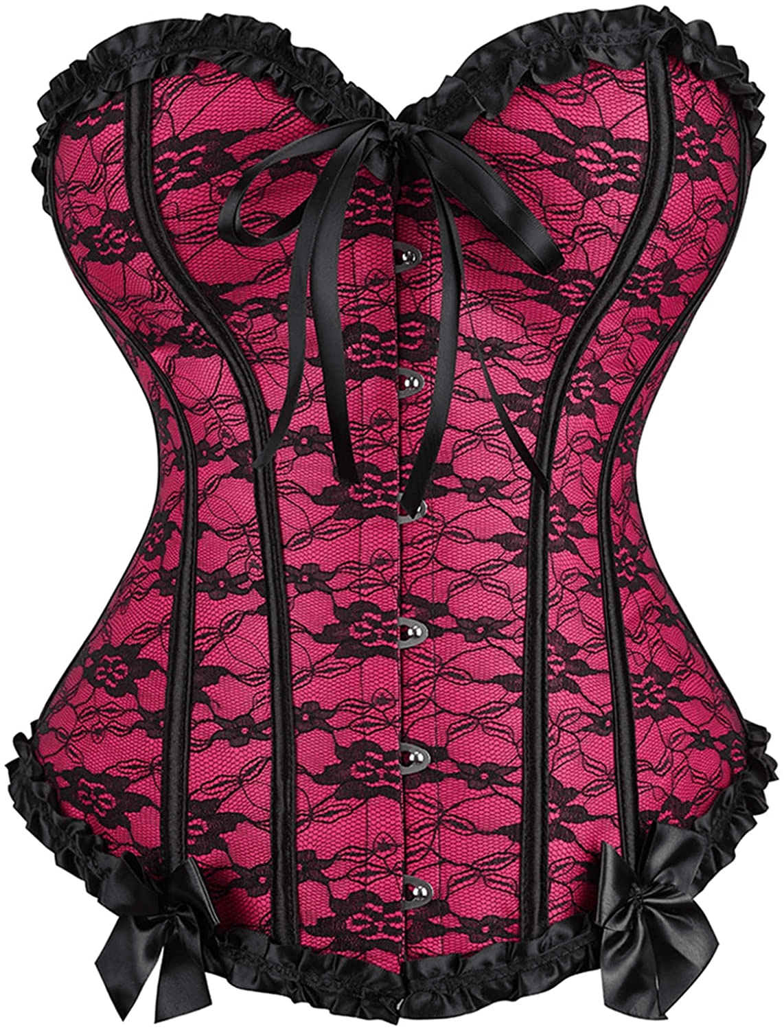 Womens Floral Black Lace Trim Corset Overbust Waist Cincher Bustier Top Apparel & Accessories > Clothing > Underwear & Socks > Lingerie Zhitunemi Rose X-Large 