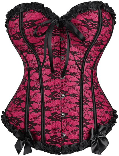 Womens Floral Black Lace Trim Corset Overbust Waist Cincher Bustier Top Apparel & Accessories > Clothing > Underwear & Socks > Lingerie Zhitunemi Rose X-Large 