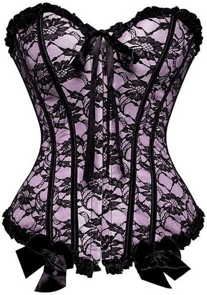 Womens Floral Black Lace Trim Corset Overbust Waist Cincher Bustier Top Apparel & Accessories > Clothing > Underwear & Socks > Lingerie Zhitunemi   