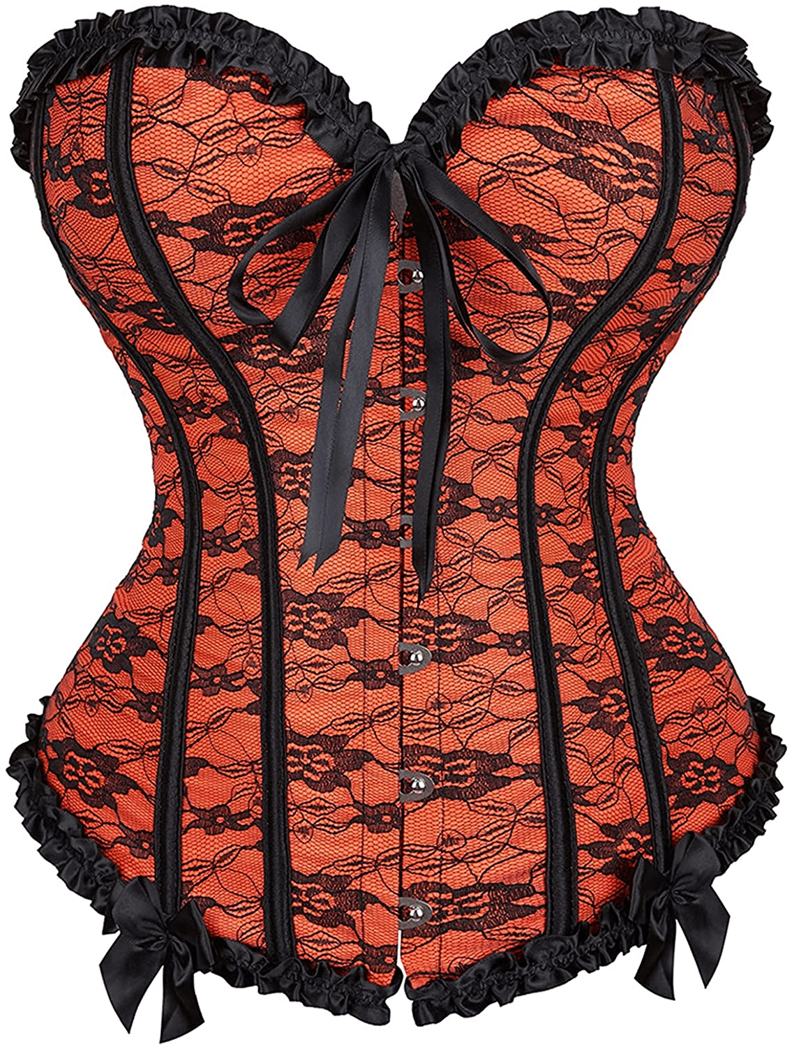 Womens Floral Black Lace Trim Corset Overbust Waist Cincher Bustier Top Apparel & Accessories > Clothing > Underwear & Socks > Lingerie Zhitunemi Orange XX-Large 