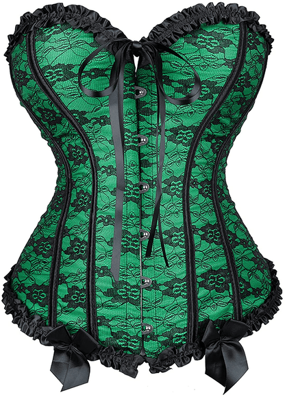 Womens Floral Black Lace Trim Corset Overbust Waist Cincher Bustier Top Apparel & Accessories > Clothing > Underwear & Socks > Lingerie Zhitunemi   