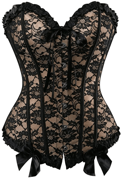 Womens Floral Black Lace Trim Corset Overbust Waist Cincher Bustier Top Apparel & Accessories > Clothing > Underwear & Socks > Lingerie Zhitunemi Beige Large 