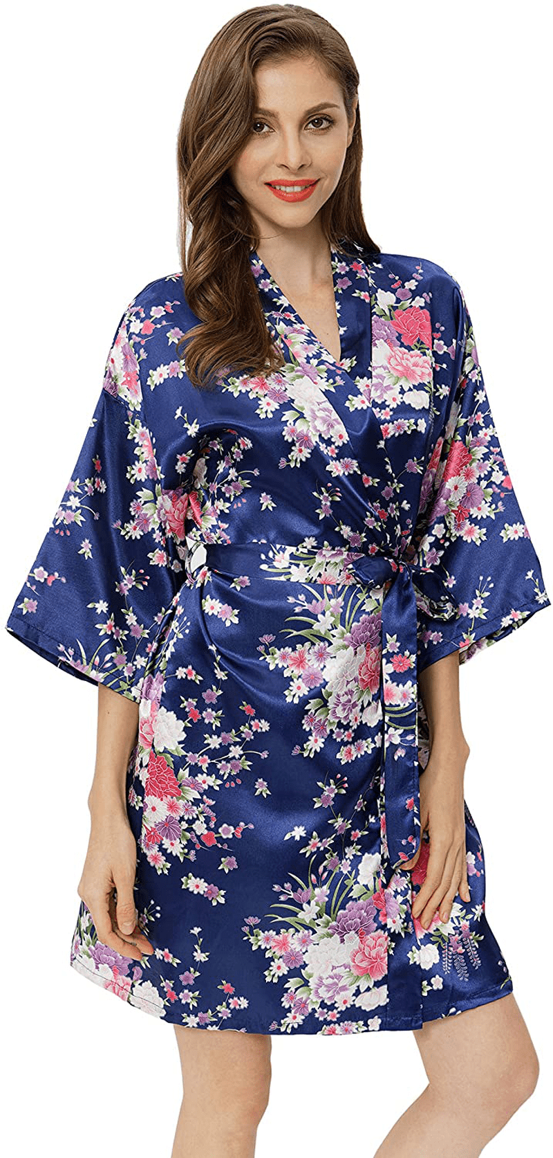 Womens Floral Robes Silk Satin Bathrobes Bridesmaid Bridal Wedding Party Lightweight Kimono Nightgown Apparel & Accessories > Clothing > Sleepwear & Loungewear > Robes DITSONEO   