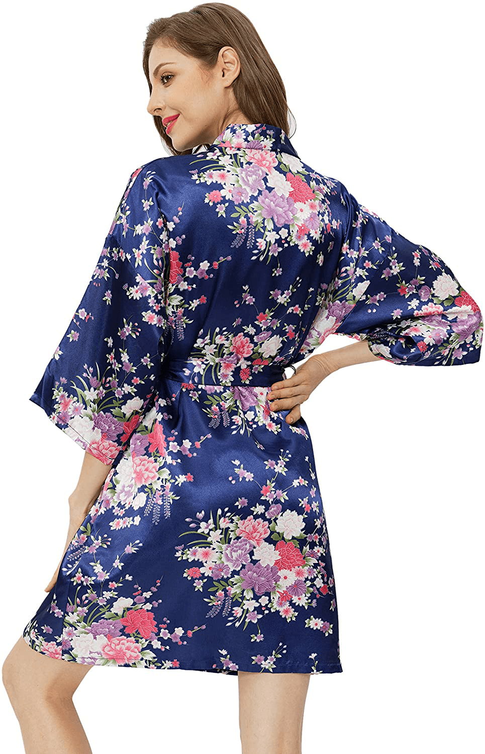 Womens Floral Robes Silk Satin Bathrobes Bridesmaid Bridal Wedding Party Lightweight Kimono Nightgown Apparel & Accessories > Clothing > Sleepwear & Loungewear > Robes DITSONEO   