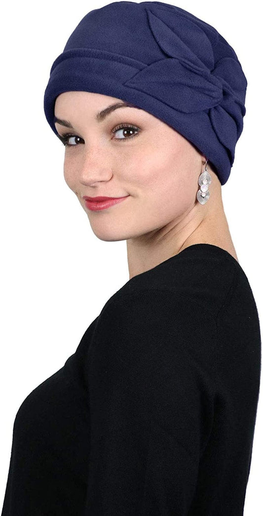 Womens Hat Fleece Beanie Cloche Cancer Headwear Chemo Ladies Winter Head Coverings Butterfly Apparel & Accessories > Clothing Accessories > Headwear Hats Scarves & More Navy  