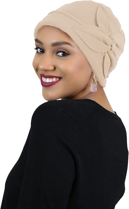 Womens Hat Fleece Beanie Cloche Cancer Headwear Chemo Ladies Winter Head Coverings Butterfly Apparel & Accessories > Clothing Accessories > Headwear Hats Scarves & More Beige  