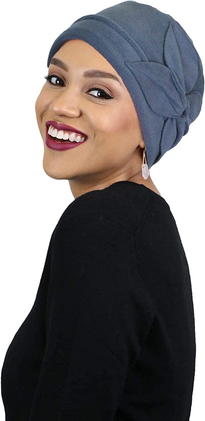 Womens Hat Fleece Beanie Cloche Cancer Headwear Chemo Ladies Winter Head Coverings Butterfly Apparel & Accessories > Clothing Accessories > Headwear Hats Scarves & More Blue Grey  