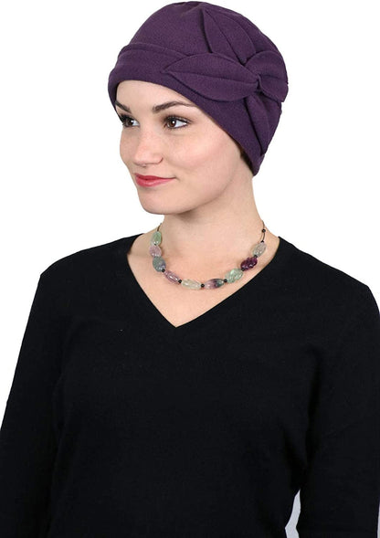 Womens Hat Fleece Beanie Cloche Cancer Headwear Chemo Ladies Winter Head Coverings Butterfly Apparel & Accessories > Clothing Accessories > Headwear Hats Scarves & More Plum  