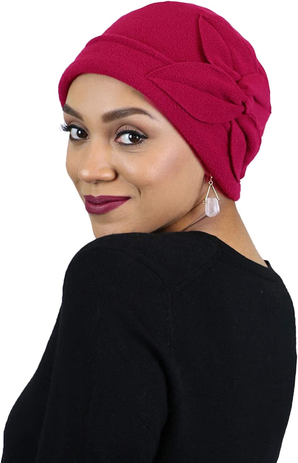 Womens Hat Fleece Beanie Cloche Cancer Headwear Chemo Ladies Winter Head Coverings Butterfly Apparel & Accessories > Clothing Accessories > Headwear Hats Scarves & More Red  