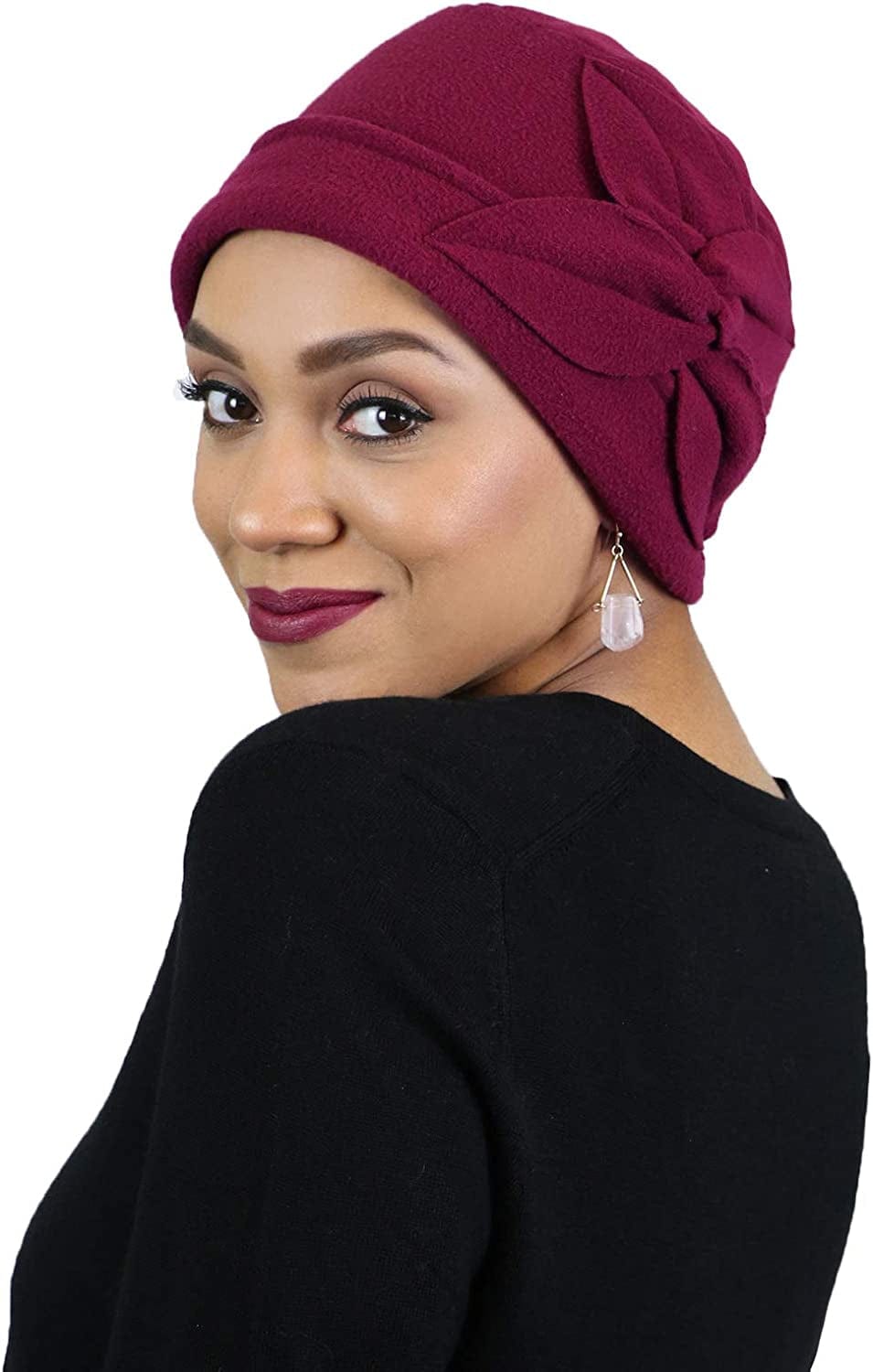 Womens Hat Fleece Beanie Cloche Cancer Headwear Chemo Ladies Winter Head Coverings Butterfly Apparel & Accessories > Clothing Accessories > Headwear Hats Scarves & More Burgundy  