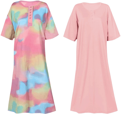 Womens Henley Nightshirts - Set of 2 Long Nightgowns for Women, plus Size Apparel & Accessories > Clothing > Sleepwear & Loungewear > Nightgowns Kylie Max   