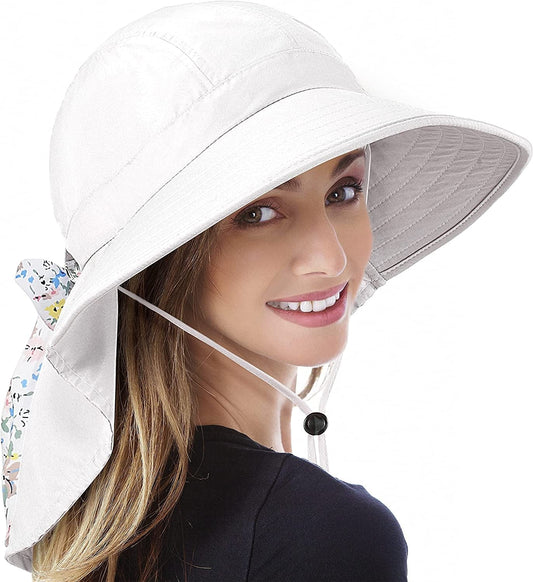 Womens Hiking Hat Wide Brim Hat with Large Neck Flap UPF 50+ Sun Protection Hats Apparel & Accessories > Clothing Accessories > Hats Tirrinia #White  