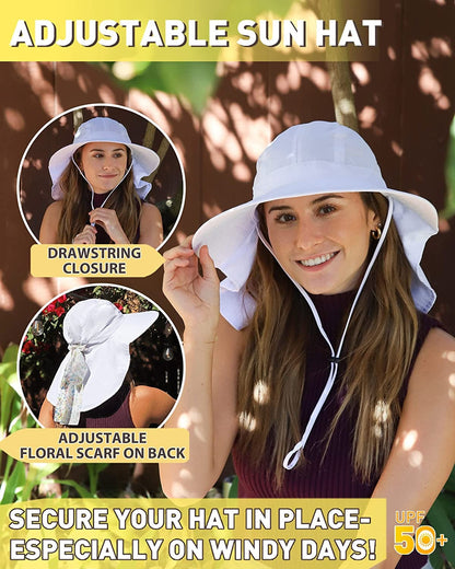 Womens Hiking Hat Wide Brim Hat with Large Neck Flap UPF 50+ Sun Protection Hats Apparel & Accessories > Clothing Accessories > Hats Tirrinia   