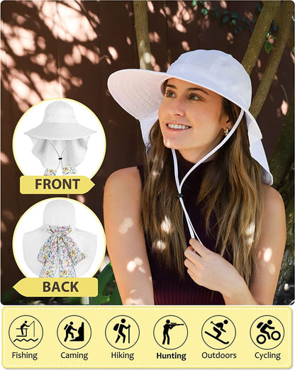 Womens Hiking Hat Wide Brim Hat with Large Neck Flap UPF 50+ Sun Protection Hats Apparel & Accessories > Clothing Accessories > Hats Tirrinia   
