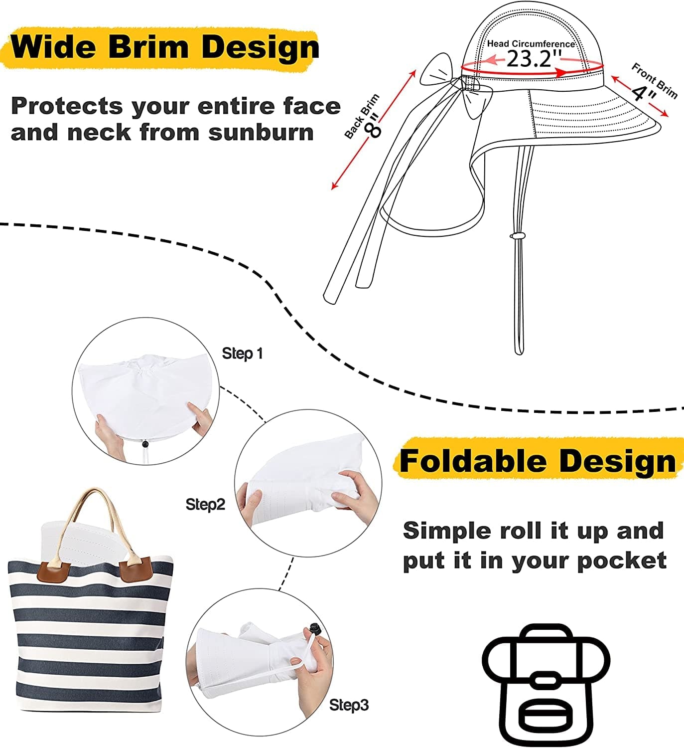 Womens Hiking Hat Wide Brim Hat with Large Neck Flap UPF 50+ Sun Protection Hats Apparel & Accessories > Clothing Accessories > Hats Tirrinia   