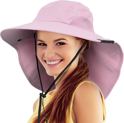 Womens Hiking Hat Wide Brim Hat with Large Neck Flap UPF 50+ Sun Protection Hats Apparel & Accessories > Clothing Accessories > Hats Tirrinia #1 Pink  