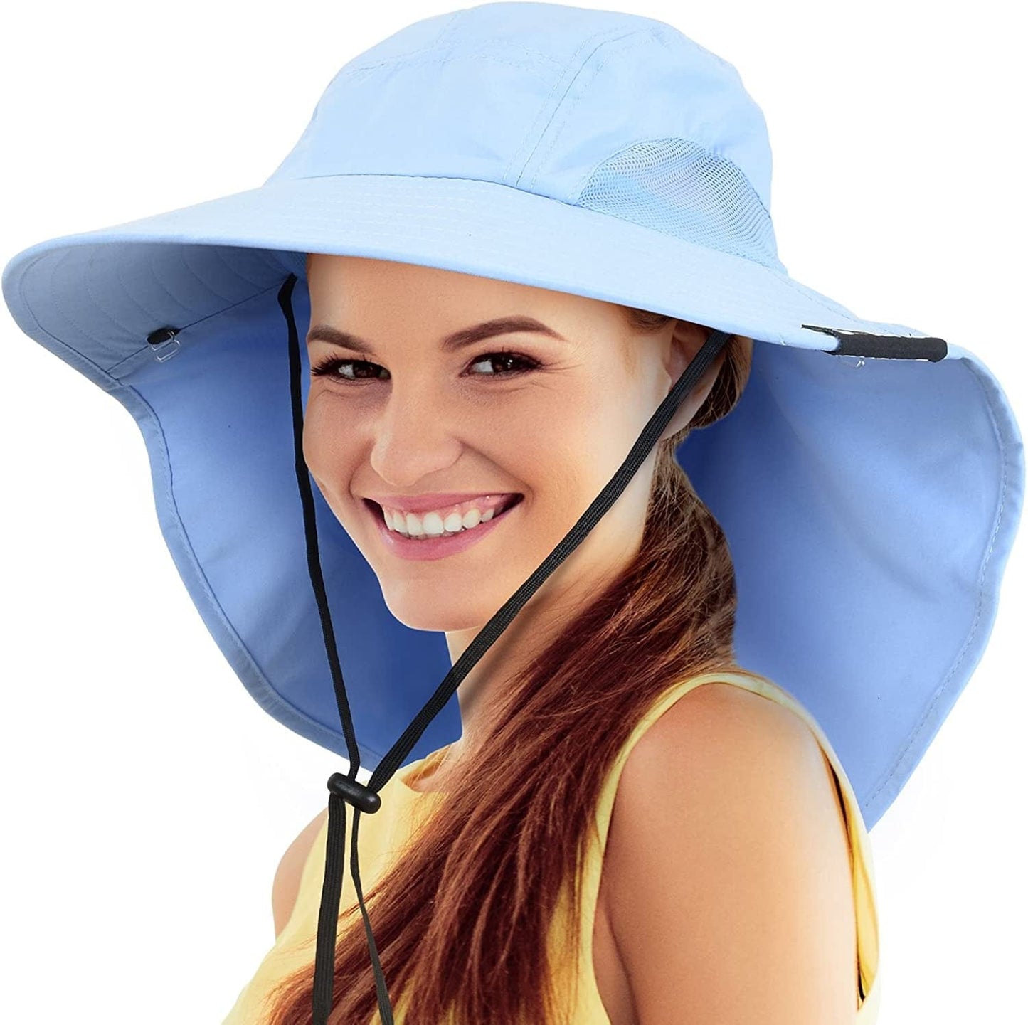 Womens Hiking Hat Wide Brim Hat with Large Neck Flap UPF 50+ Sun Protection Hats Apparel & Accessories > Clothing Accessories > Hats Tirrinia #1 Blue  