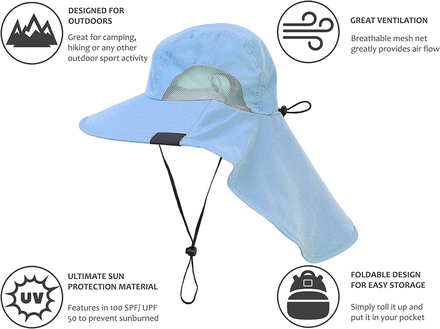 Womens Hiking Hat Wide Brim Hat with Large Neck Flap UPF 50+ Sun Protection Hats Apparel & Accessories > Clothing Accessories > Hats Tirrinia   