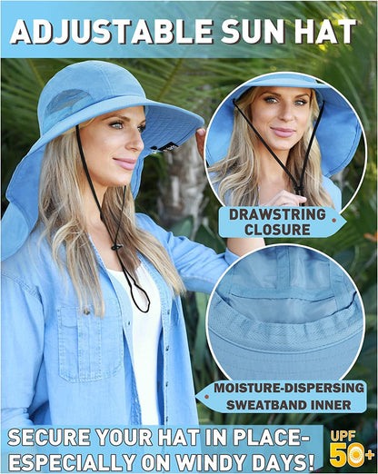 Womens Hiking Hat Wide Brim Hat with Large Neck Flap UPF 50+ Sun Protection Hats Apparel & Accessories > Clothing Accessories > Hats Tirrinia   
