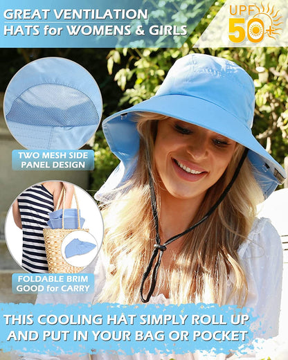 Womens Hiking Hat Wide Brim Hat with Large Neck Flap UPF 50+ Sun Protection Hats Apparel & Accessories > Clothing Accessories > Hats Tirrinia   