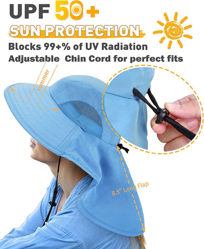 Womens Hiking Hat Wide Brim Hat with Large Neck Flap UPF 50+ Sun Protection Hats Apparel & Accessories > Clothing Accessories > Hats Tirrinia   