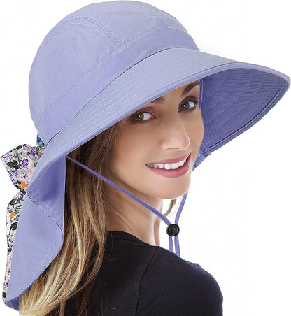 Womens Hiking Hat Wide Brim Hat with Large Neck Flap UPF 50+ Sun Protection Hats Apparel & Accessories > Clothing Accessories > Hats Tirrinia Purple  