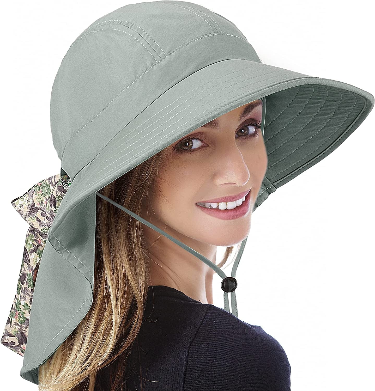 Womens Hiking Hat Wide Brim Hat with Large Neck Flap UPF 50+ Sun Protection Hats Apparel & Accessories > Clothing Accessories > Hats Tirrinia Grey W/ Floral Ribbon  