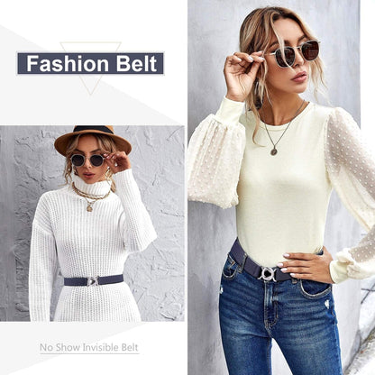 Womens Invisible Belt Comfortable Elastic Adjustable No Show Web Belt Metal Buckle Belt for Men by JASGOOD Apparel & Accessories > Clothing Accessories > Belts KYLIE MAX   