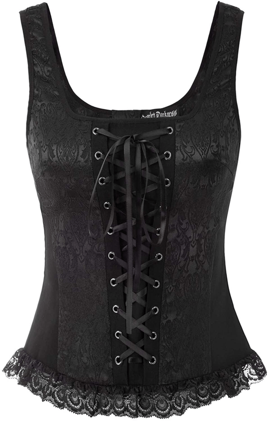 Womens Lace up Jacquard Tank Vest Tops Gothic Corset Top Apparel & Accessories > Clothing > Underwear & Socks > Lingerie Scarlet Darkness Black Large 