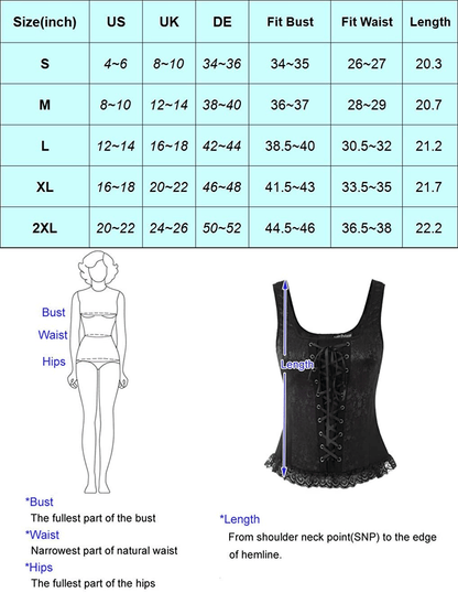 Womens Lace up Jacquard Tank Vest Tops Gothic Corset Top Apparel & Accessories > Clothing > Underwear & Socks > Lingerie Scarlet Darkness   