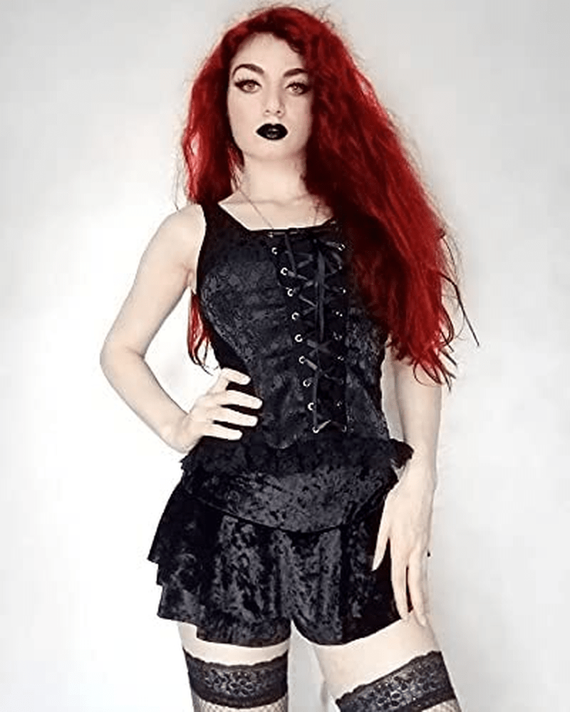 Womens Lace up Jacquard Tank Vest Tops Gothic Corset Top Apparel & Accessories > Clothing > Underwear & Socks > Lingerie Scarlet Darkness   