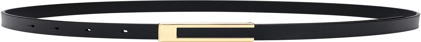 Womens Leather Belt Skinny Waist Belt for Dresses Jeans Pants with Gold Buckle Apparel & Accessories > Clothing Accessories > Belts YooAi Black Fit Waist 26"-30" 