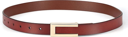 Womens Leather Belt Skinny Waist Belt for Dresses Jeans Pants with Gold Buckle Apparel & Accessories > Clothing Accessories > Belts YooAi Wine Red Fit Waist 30"-34" 