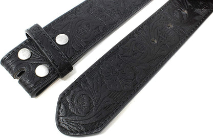 Womens Leather Belt Strap with Embossed Western Flowers Pattern 1.5" Wide with Snaps Apparel & Accessories > Clothing Accessories > Belts BC Belts   