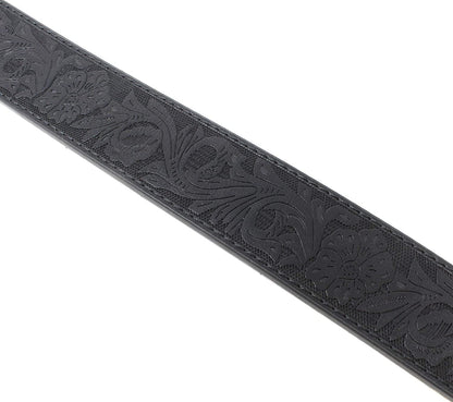 Womens Leather Belt Strap with Embossed Western Flowers Pattern 1.5" Wide with Snaps Apparel & Accessories > Clothing Accessories > Belts BC Belts   