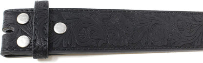 Womens Leather Belt Strap with Embossed Western Flowers Pattern 1.5" Wide with Snaps Apparel & Accessories > Clothing Accessories > Belts BC Belts   