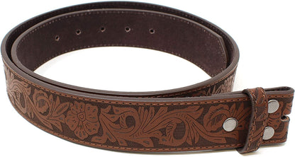 Womens Leather Belt Strap with Embossed Western Flowers Pattern 1.5" Wide with Snaps Apparel & Accessories > Clothing Accessories > Belts BC Belts Brown Medium (33-35) 